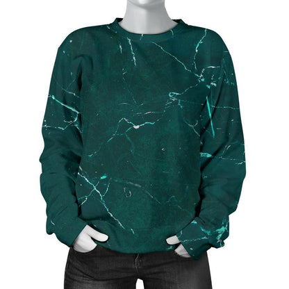 Dark Green Marble Print Women's Crewneck Sweatshirt GearFrost