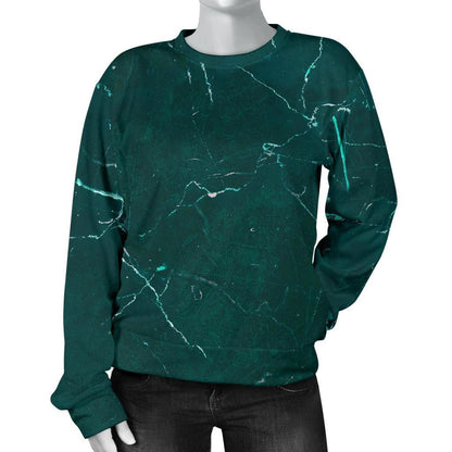 Dark Green Marble Print Women's Crewneck Sweatshirt GearFrost