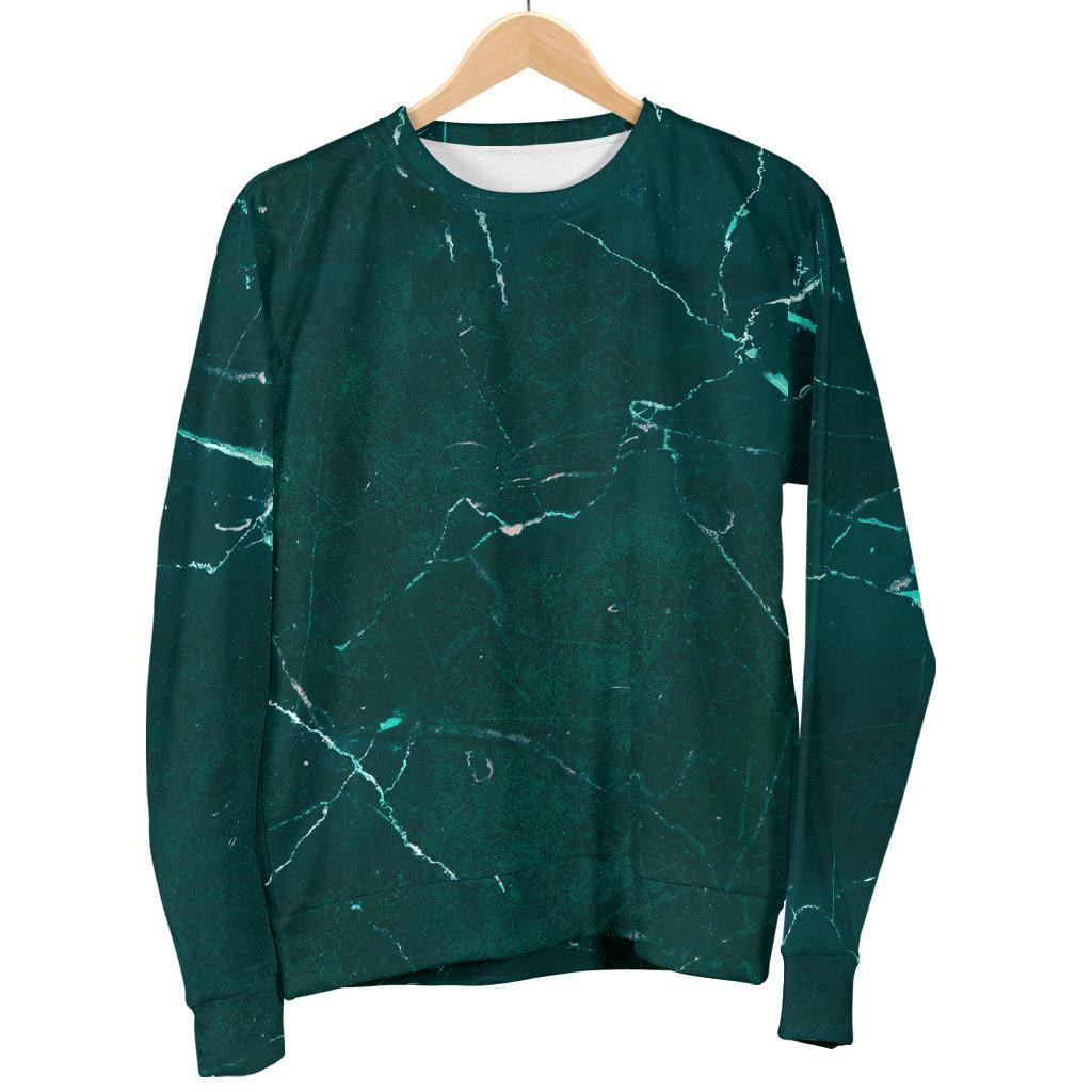 Dark Green Marble Print Women's Crewneck Sweatshirt GearFrost