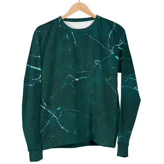 Dark Green Marble Print Women's Crewneck Sweatshirt GearFrost