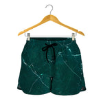 Dark Green Marble Print Women's Shorts