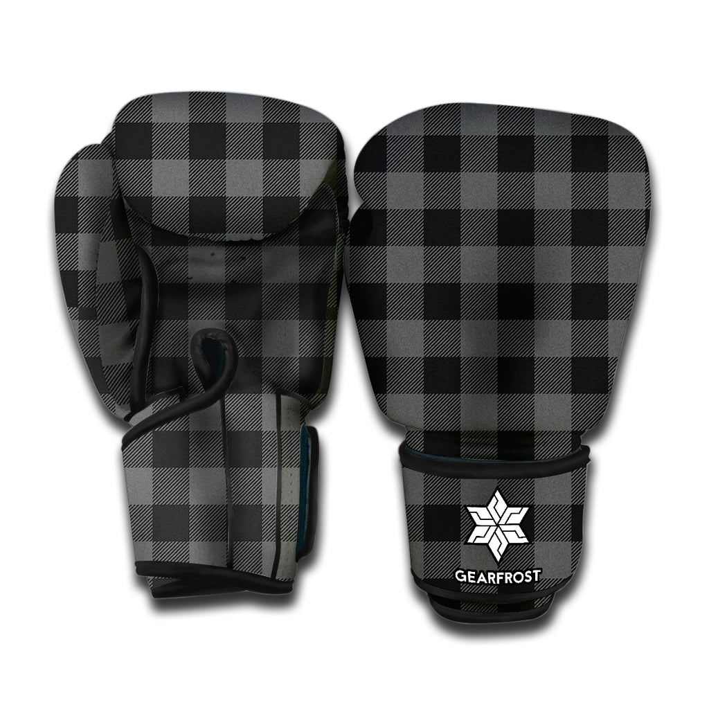 Dark Grey And Black Buffalo Check Print Boxing Gloves