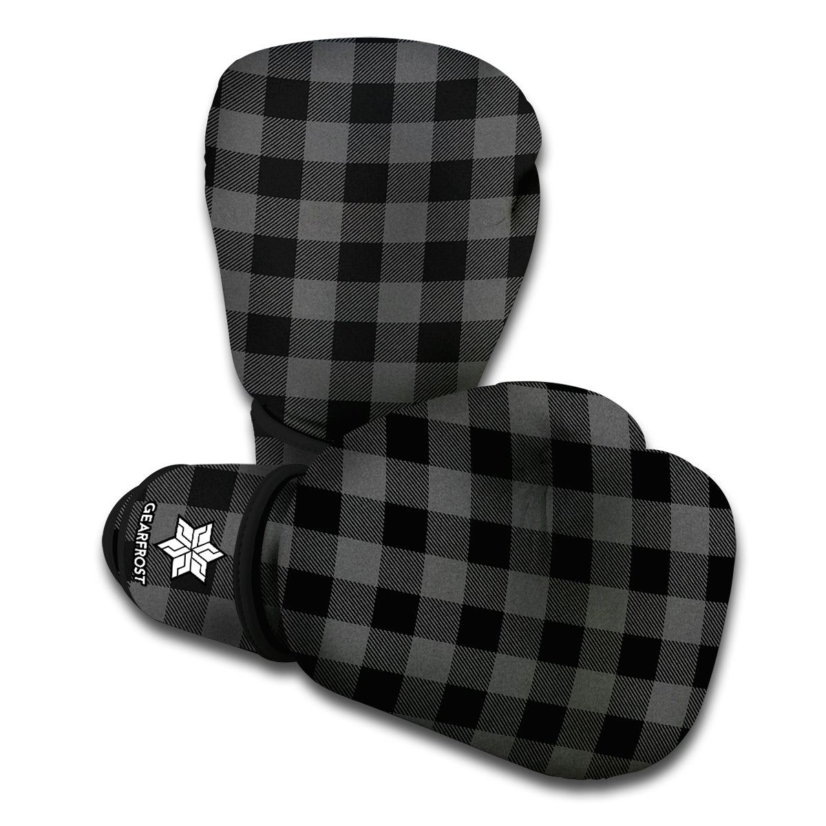 Dark Grey And Black Buffalo Check Print Boxing Gloves