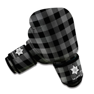 Dark Grey And Black Buffalo Check Print Boxing Gloves