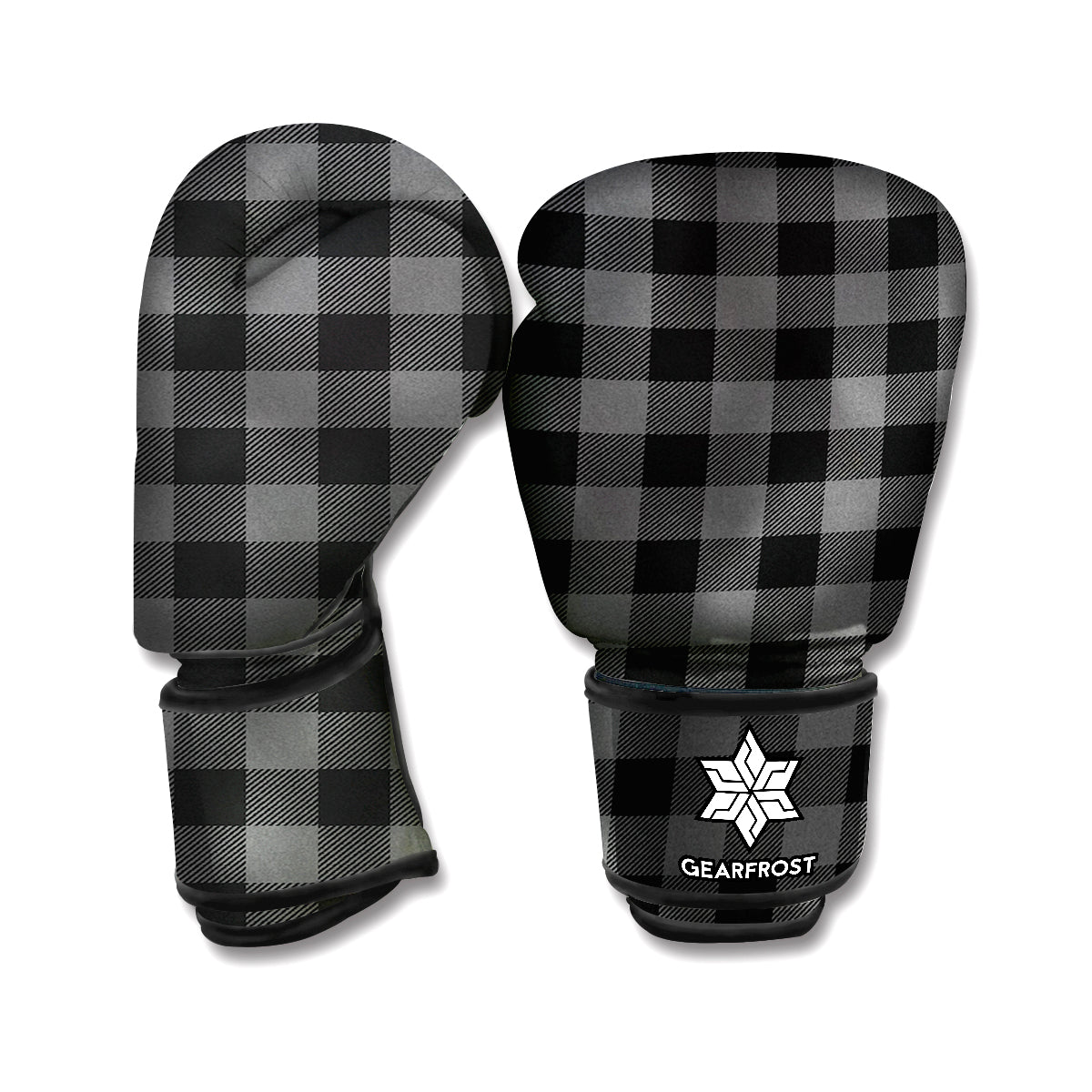 Dark Grey And Black Buffalo Check Print Boxing Gloves