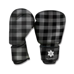 Dark Grey And Black Buffalo Check Print Boxing Gloves