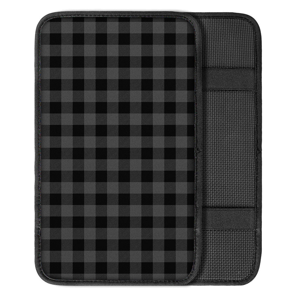 Dark Grey And Black Buffalo Check Print Car Center Console Cover