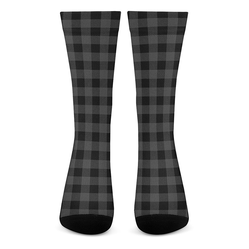 Dark Grey And Black Buffalo Check Print Crew Socks