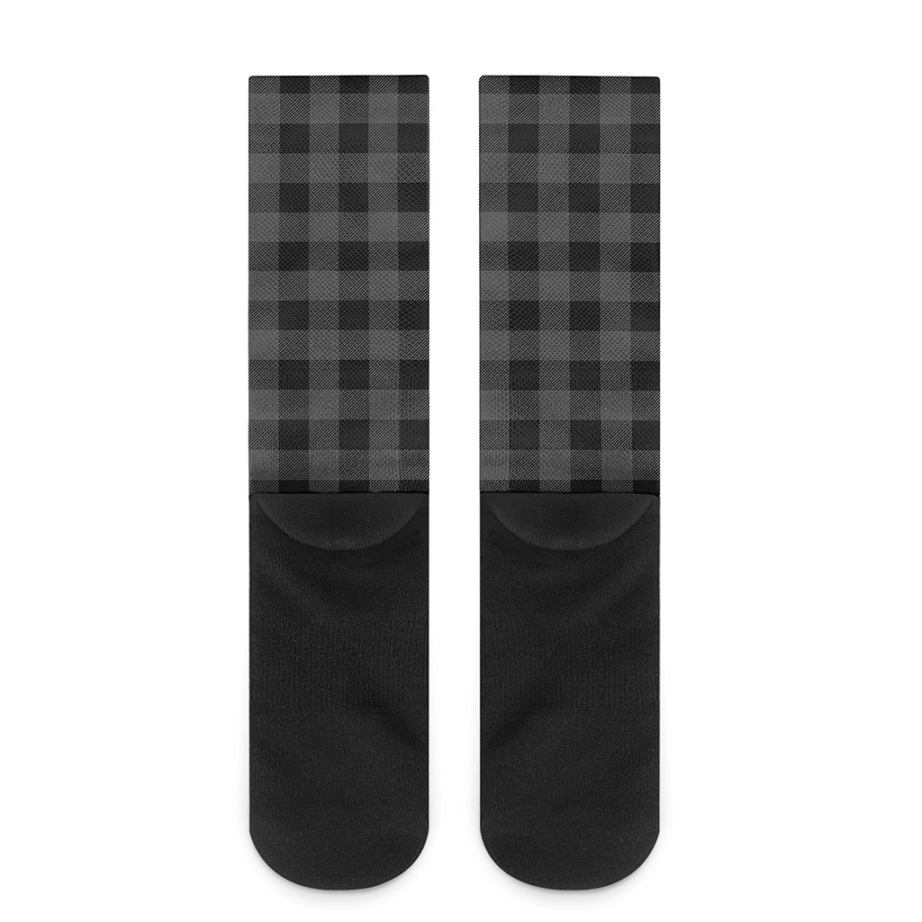 Dark Grey And Black Buffalo Check Print Crew Socks