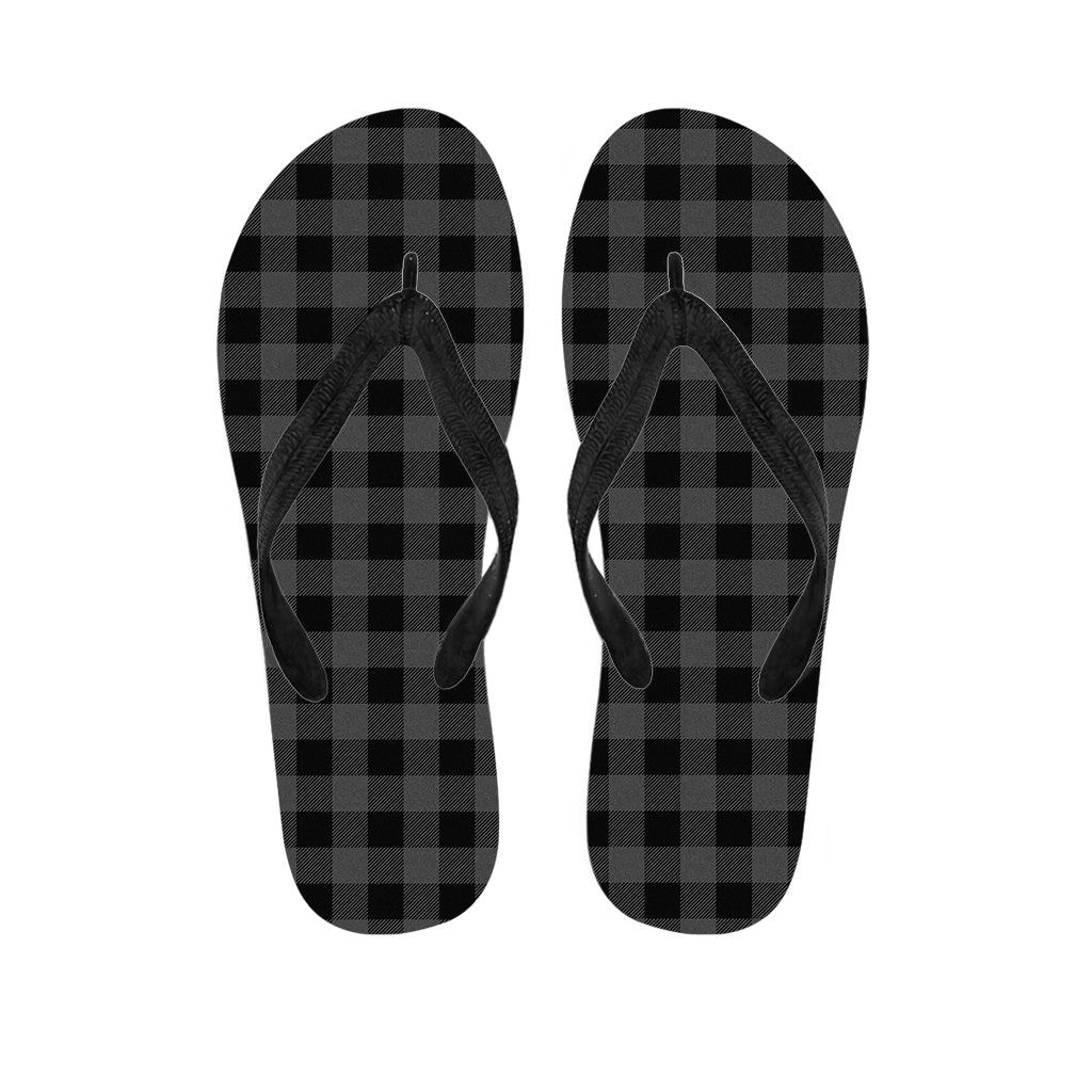 Dark Grey And Black Buffalo Check Print Flip Flops