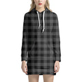 Dark Grey And Black Buffalo Check Print Pullover Hoodie Dress