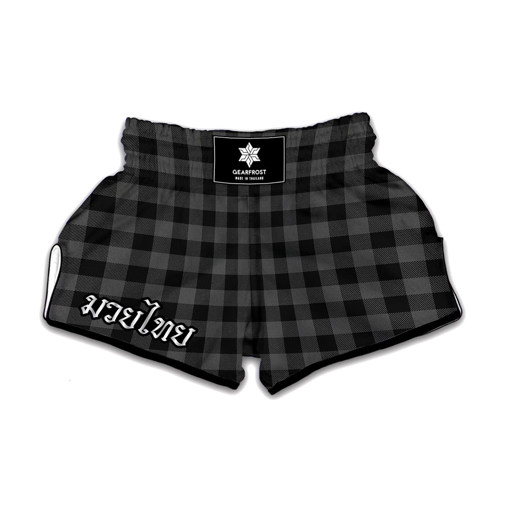 Dark Grey And Black Buffalo Check Print Muay Thai Boxing Shorts