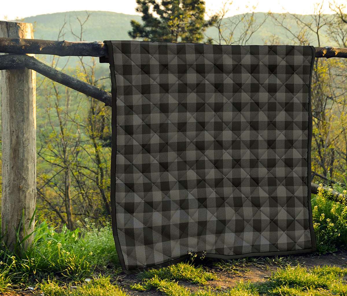Dark Grey And Black Buffalo Check Print Quilt