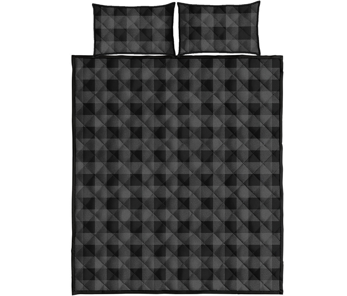 Dark Grey And Black Buffalo Check Print Quilt Bed Set