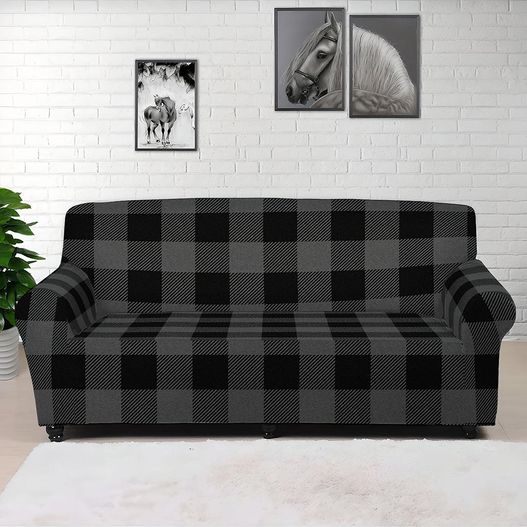 Dark Grey And Black Buffalo Check Print Sofa Cover
