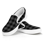 Dark Grey And Black Buffalo Check Print White Slip On Shoes