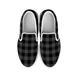 Dark Grey And Black Buffalo Check Print White Slip On Shoes