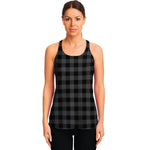 Dark Grey And Black Buffalo Check Print Women's Racerback Tank Top