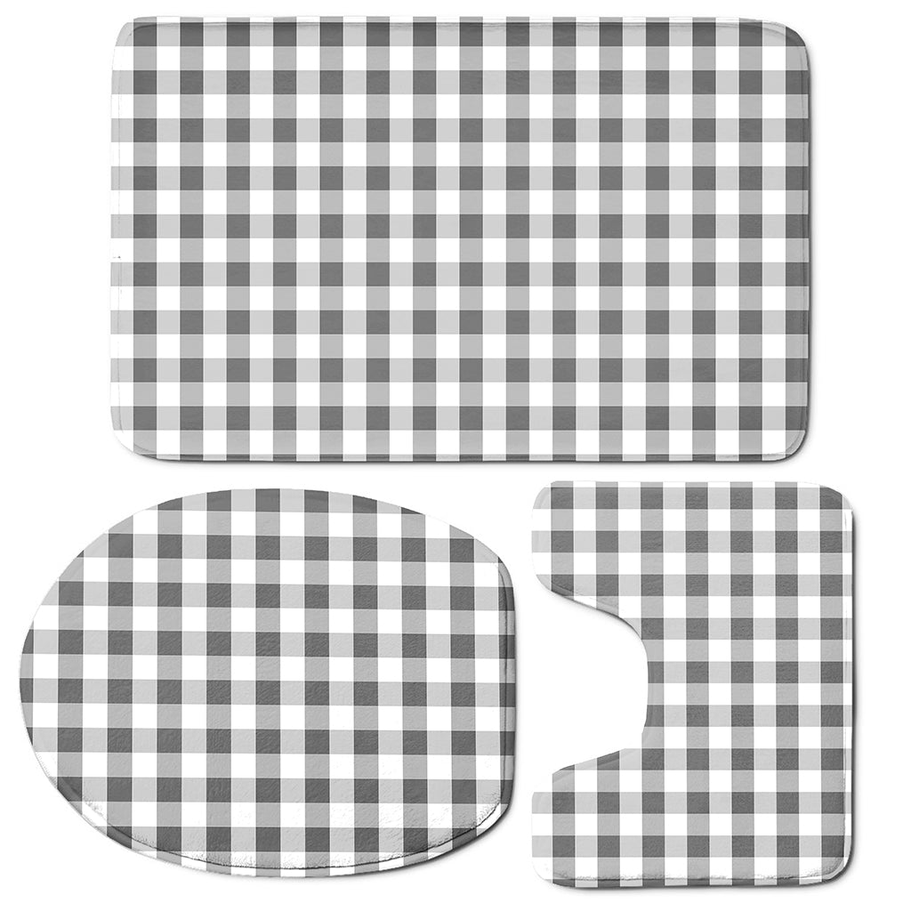 Dark Grey And White Gingham Print 3 Piece Bath Mat Set