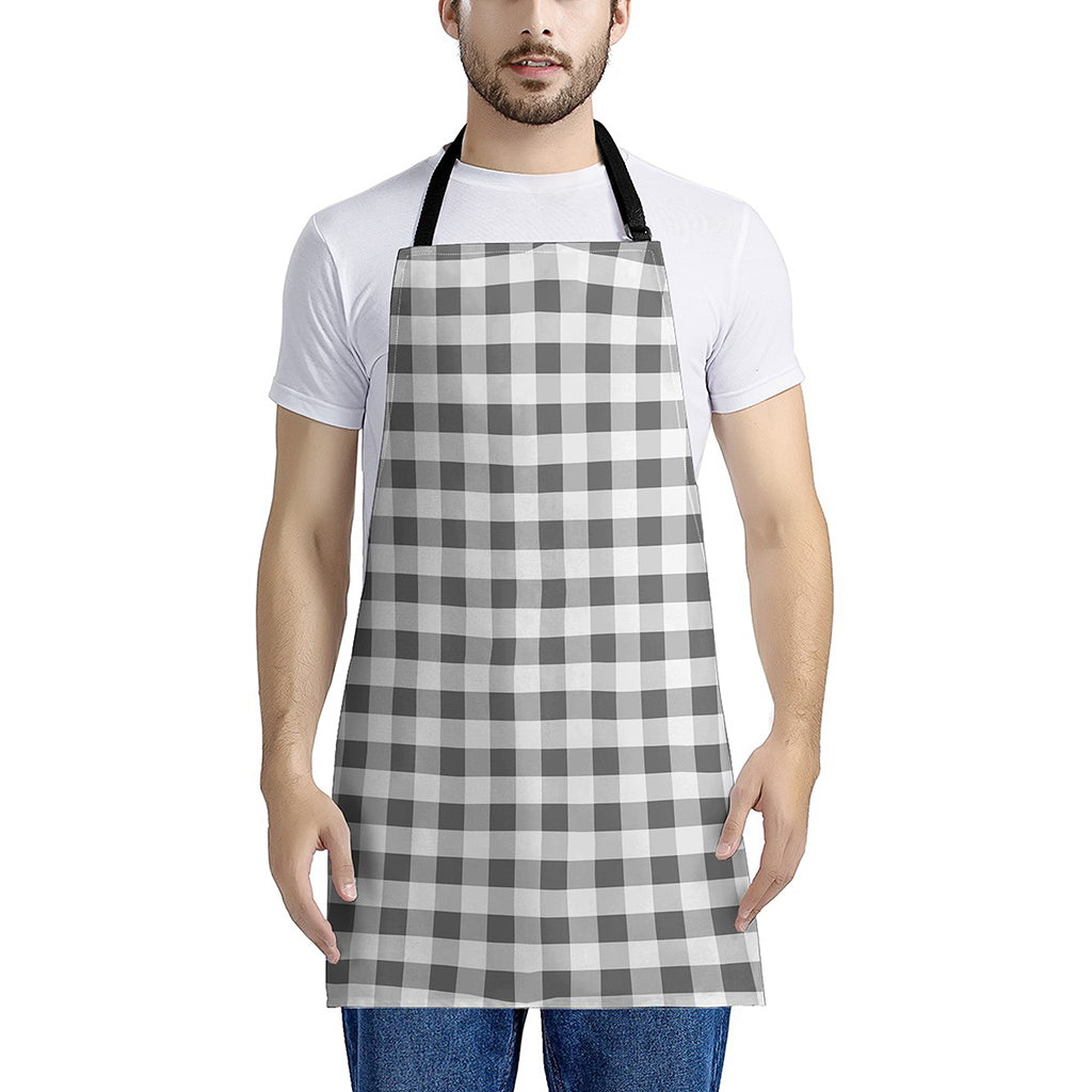 Dark Grey And White Gingham Print Apron