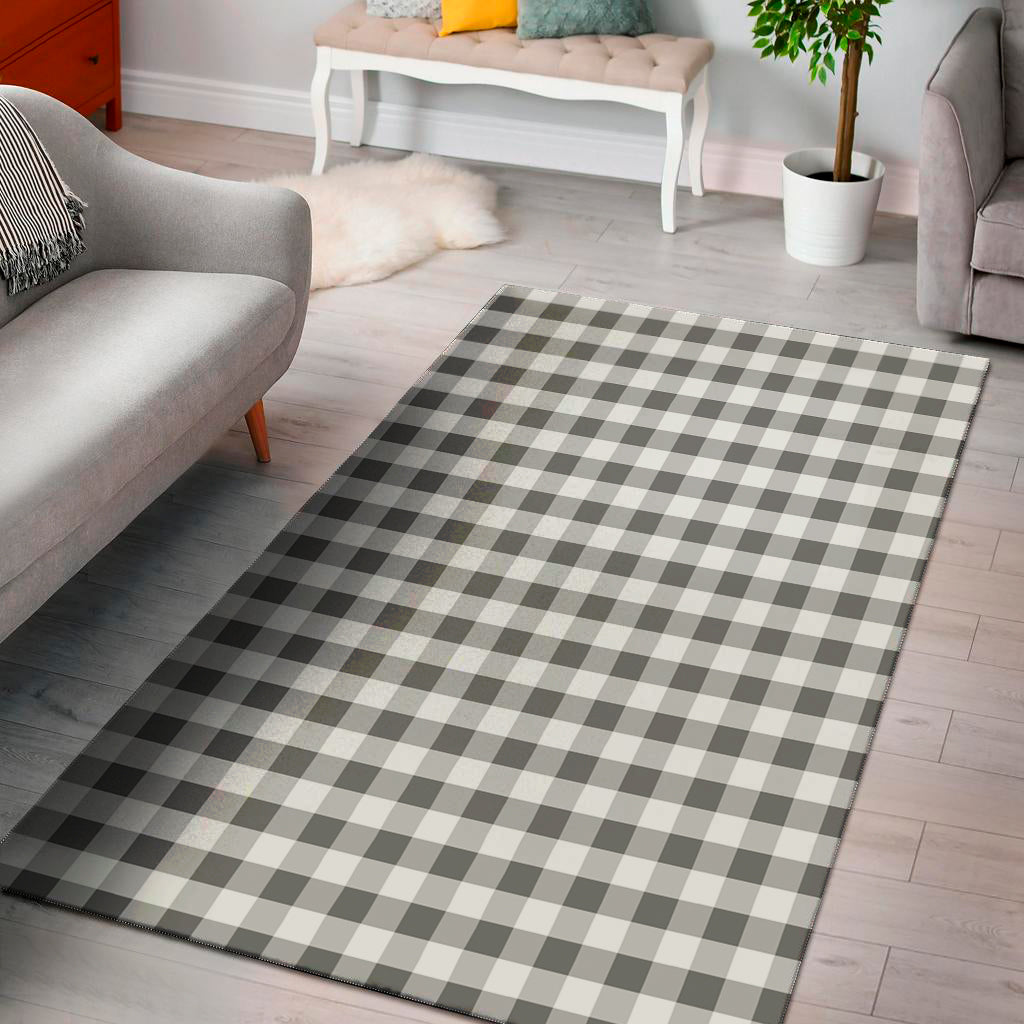Dark Grey And White Gingham Print Area Rug