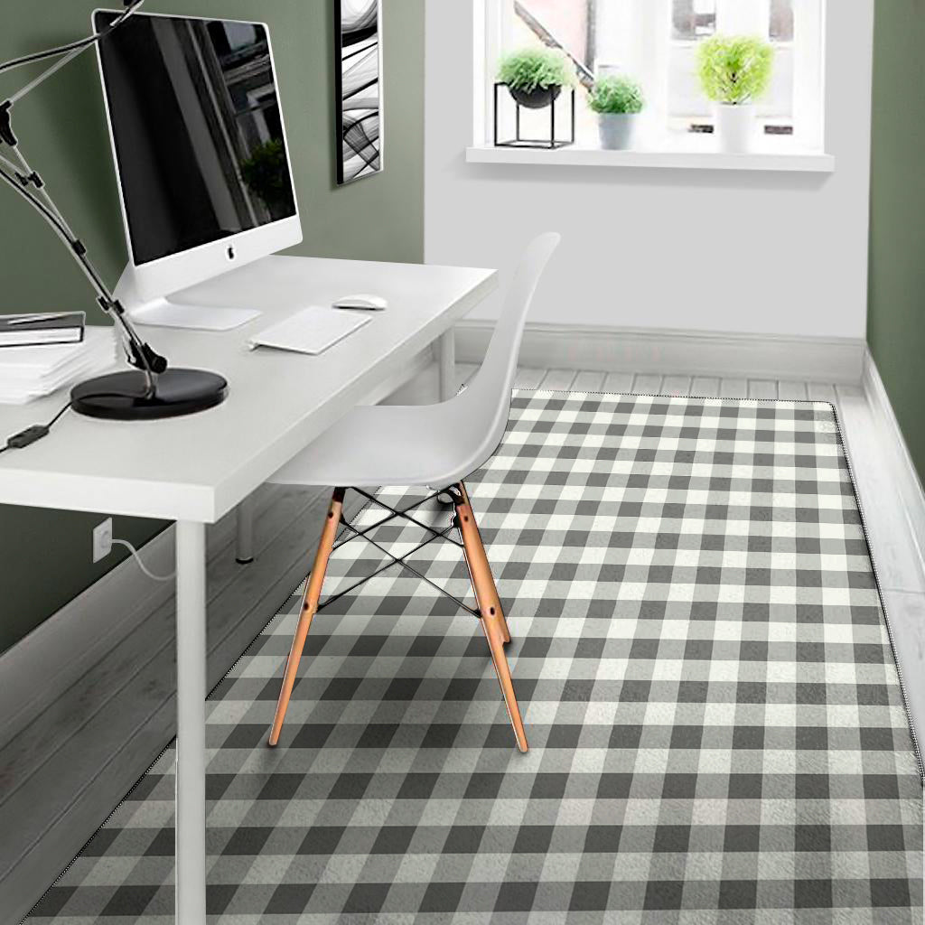 Dark Grey And White Gingham Print Area Rug
