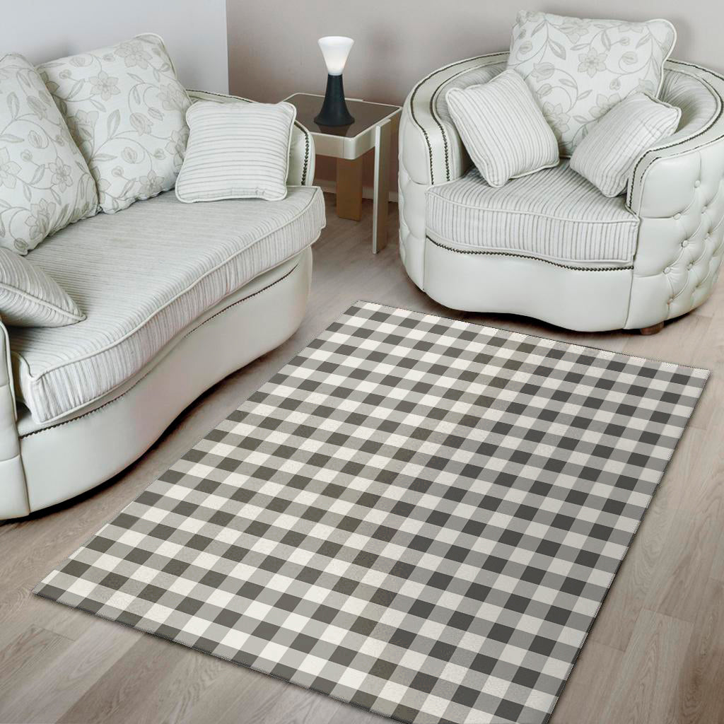 Dark Grey And White Gingham Print Area Rug