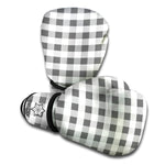 Dark Grey And White Gingham Print Boxing Gloves
