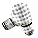 Dark Grey And White Gingham Print Boxing Gloves