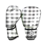 Dark Grey And White Gingham Print Boxing Gloves