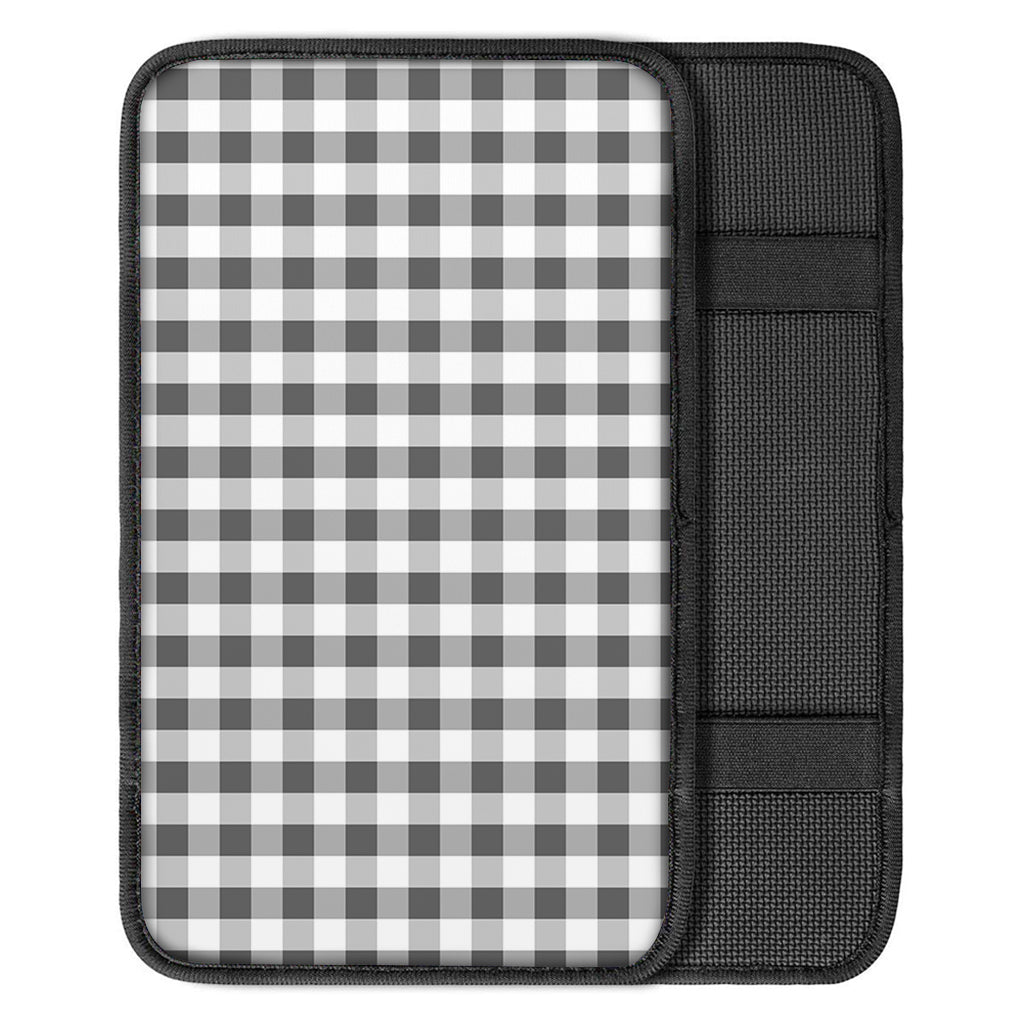 Dark Grey And White Gingham Print Car Center Console Cover
