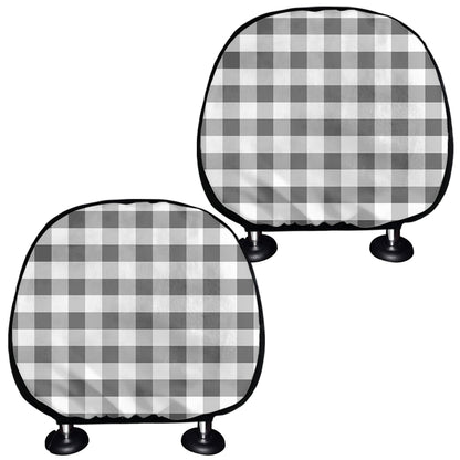 Dark Grey And White Gingham Print Car Headrest Covers
