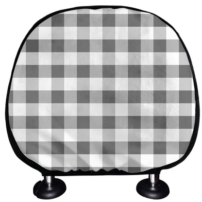 Dark Grey And White Gingham Print Car Headrest Covers