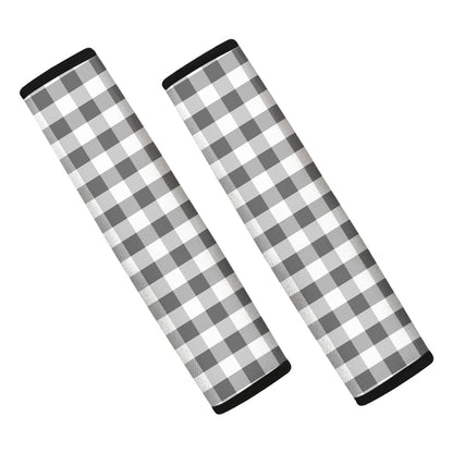Dark Grey And White Gingham Print Car Seat Belt Covers