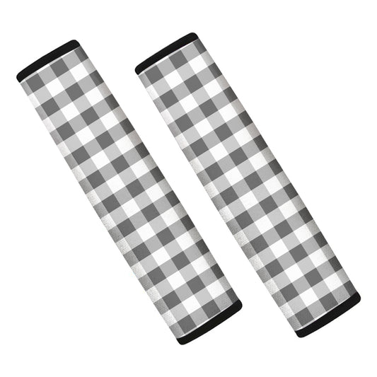 Dark Grey And White Gingham Print Car Seat Belt Covers