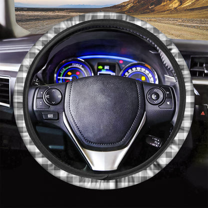 Dark Grey And White Gingham Print Car Steering Wheel Cover