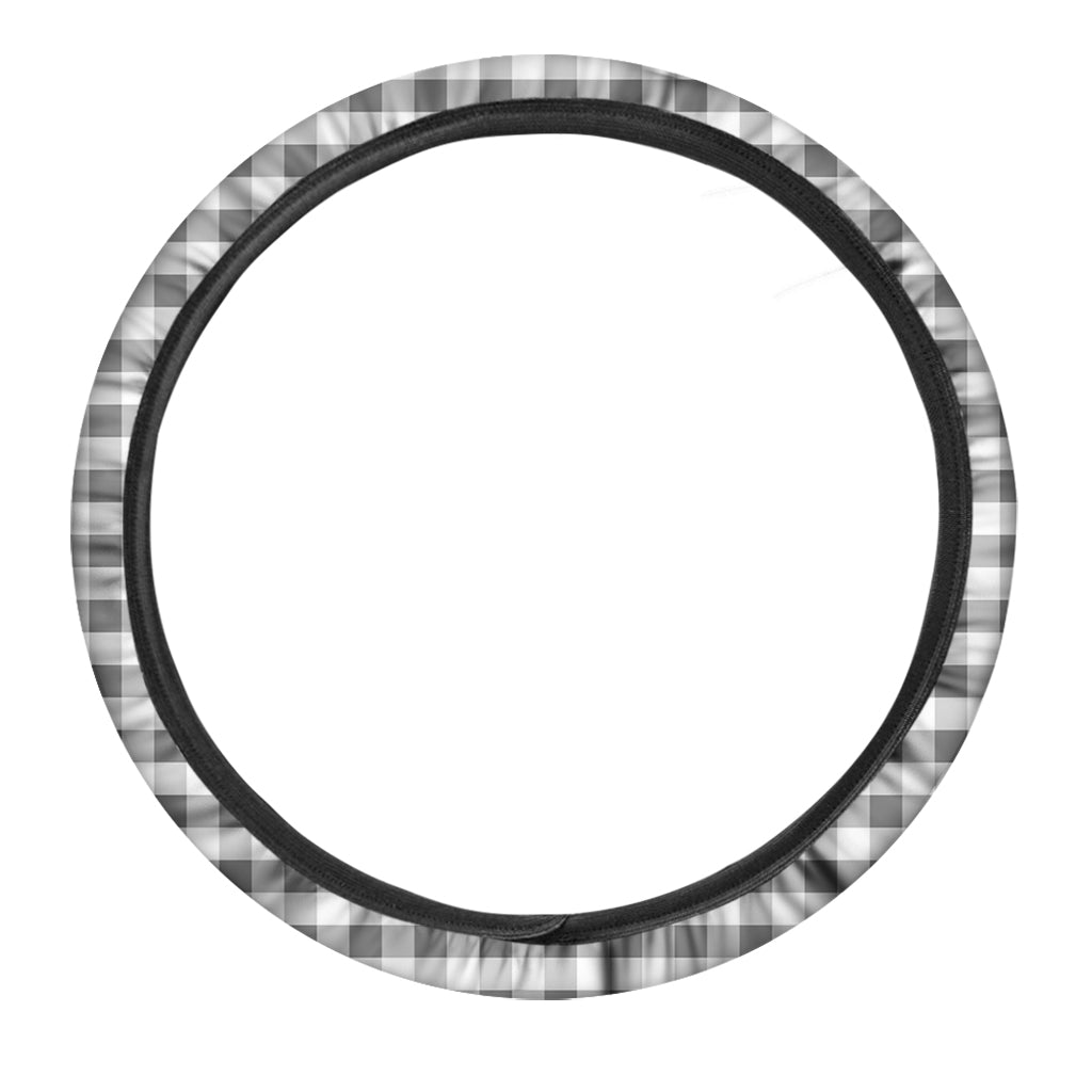 Dark Grey And White Gingham Print Car Steering Wheel Cover