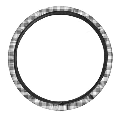 Dark Grey And White Gingham Print Car Steering Wheel Cover
