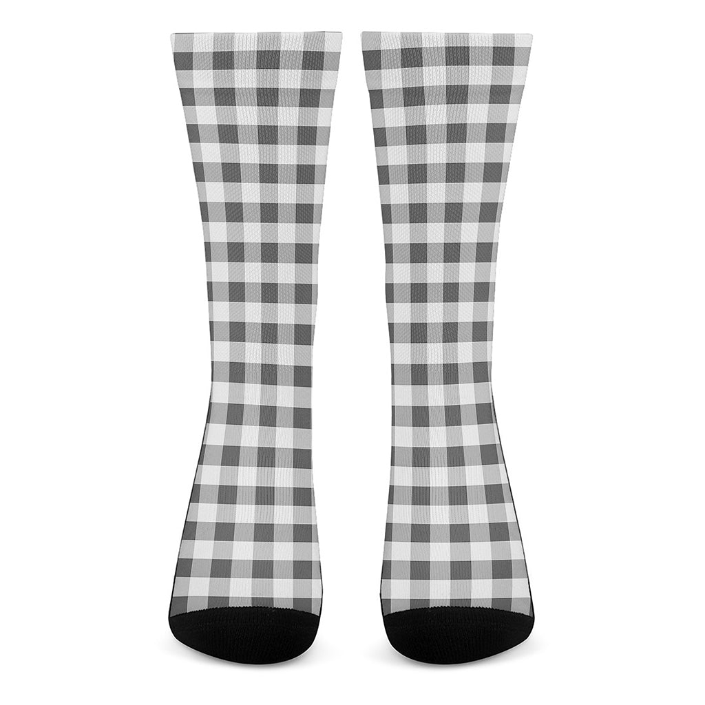 Dark Grey And White Gingham Print Crew Socks