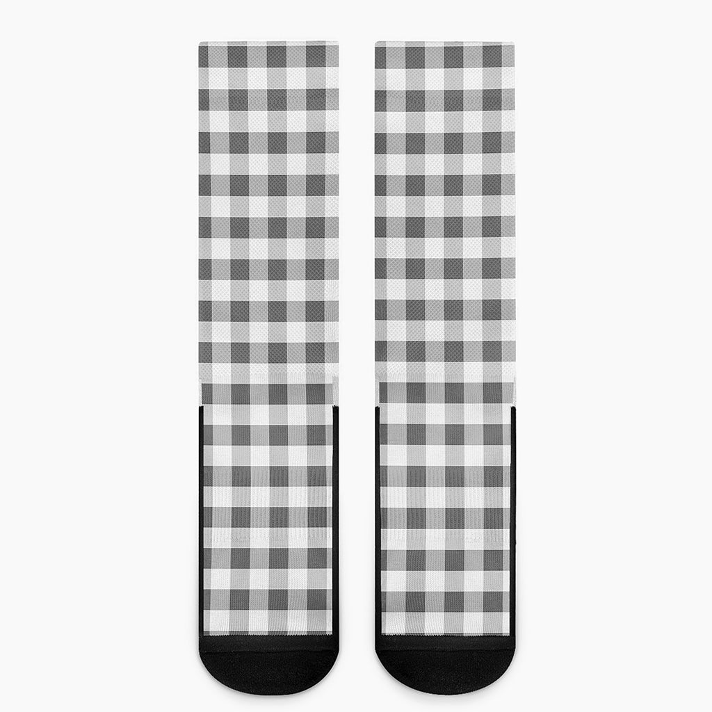 Dark Grey And White Gingham Print Crew Socks