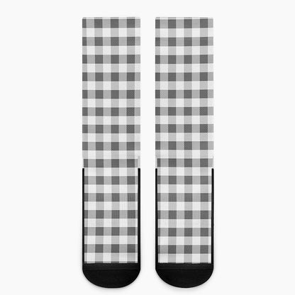 Dark Grey And White Gingham Print Crew Socks