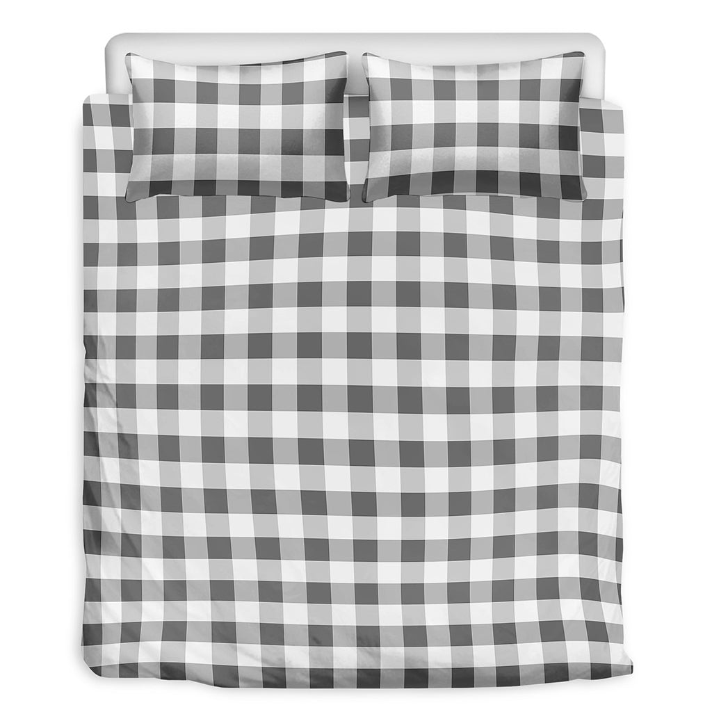 Dark Grey And White Gingham Print Duvet Cover Bedding Set