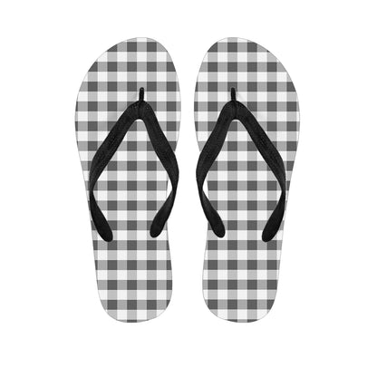 Dark Grey And White Gingham Print Flip Flops