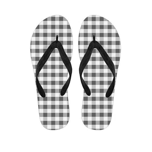 Dark Grey And White Gingham Print Flip Flops