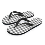 Dark Grey And White Gingham Print Flip Flops