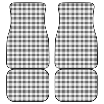 Dark Grey And White Gingham Print Front and Back Car Floor Mats