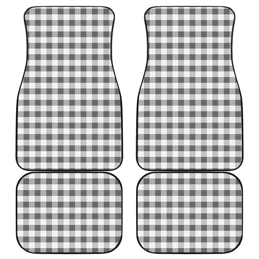 Dark Grey And White Gingham Print Front and Back Car Floor Mats