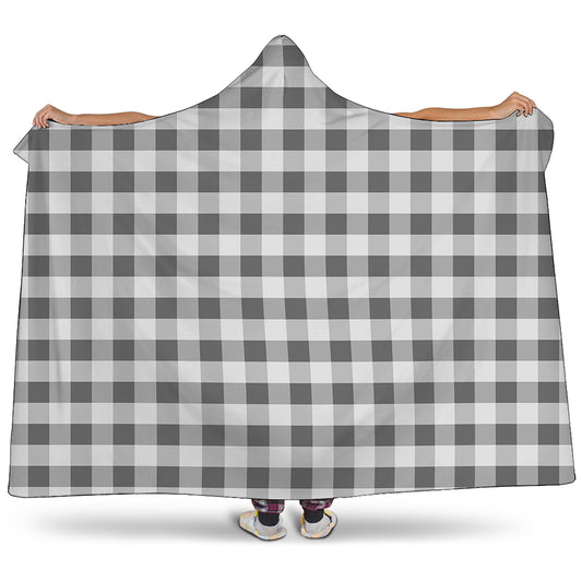 Dark Grey And White Gingham Print Hooded Blanket
