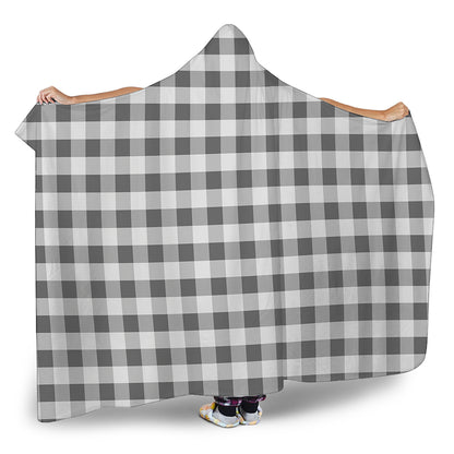 Dark Grey And White Gingham Print Hooded Blanket