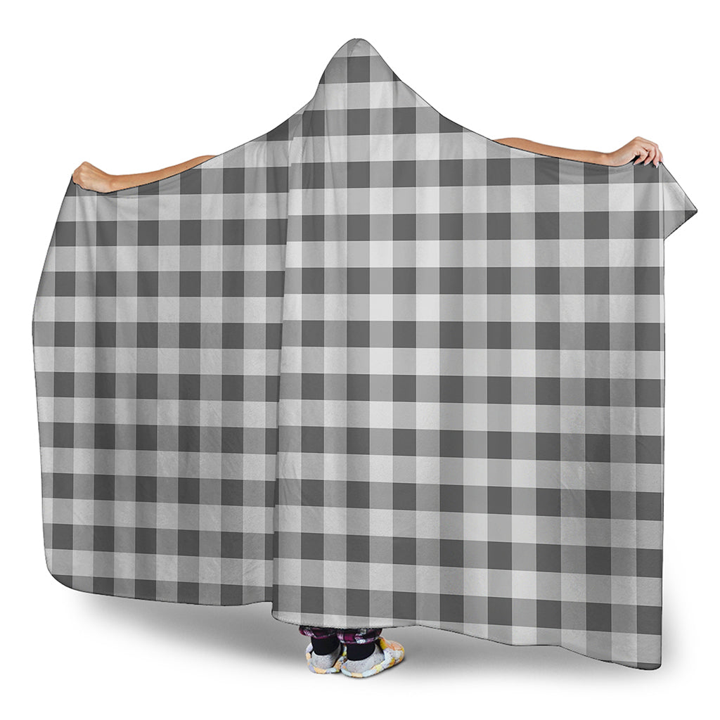Dark Grey And White Gingham Print Hooded Blanket